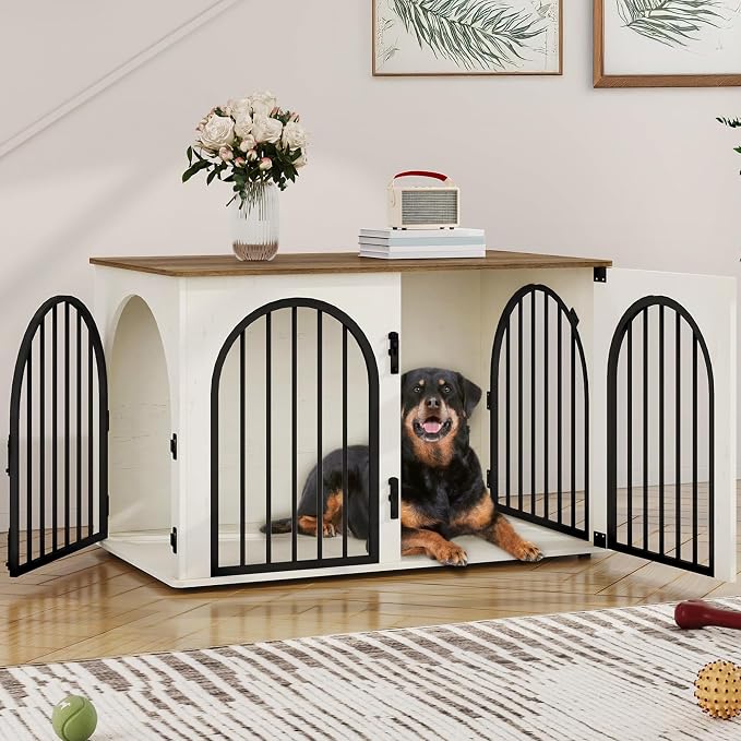 39.4" Wooden Dog Crate Furniture, Indoor Dog Kennel Dogs Cage for Small/Medium/Large Dogs, Heavy Duty Dog Crates Decorative Pet House End Side Table TV Stand, White Brown DFC84114B | Dog Kennel Furniture Wooden Dog Cage Heavy Duty Dog Crate Decorative ...