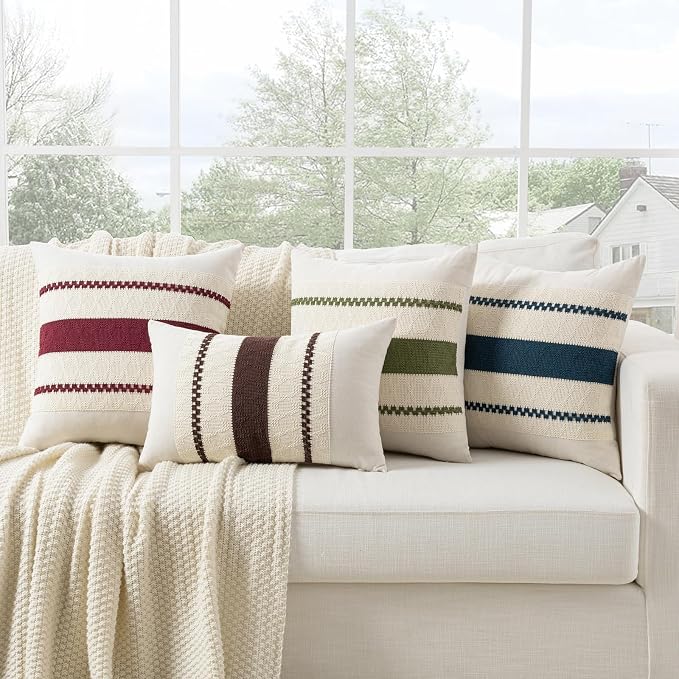 Fancy Homi Set of 1 Navy Blue Big Decorative Throw Pillow Covers 24x24 Inch for Couch Bed Sofa Living Room, Aesthetic Modern Organic Farmhouse Home Decor, Soft Cotton Woven Textured Cushion Case