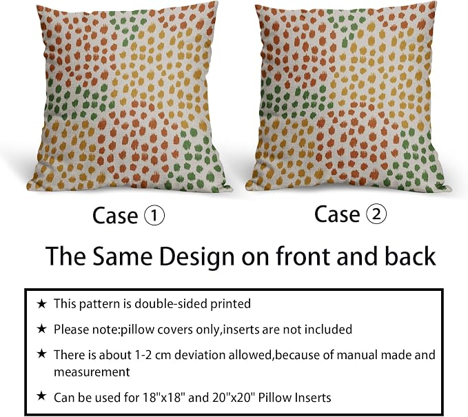 Orange Yellow Green Pillow Covers 18x18 Set of 2 Fall Colored Art Dot Decorative Throw Pillows Trendy Print Outdoor Pillowcase Holiday Seasonal Cushion Cover Linen Pillow Case Decor for Sofa Couch Bed