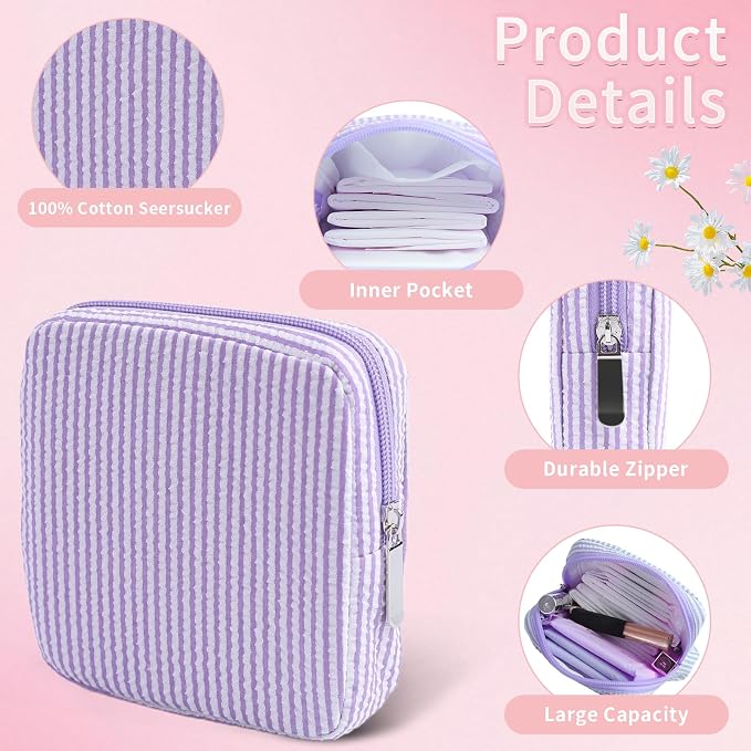 Period Bag for Teen Girls | Striped Sanitary Napkin Storage Bag | Cute Pads Pouch for Period | Menstrual Pouch for Pads, Tampons, Menstrual Cups & Panty Liners | Perfect for Travel & Daily Use