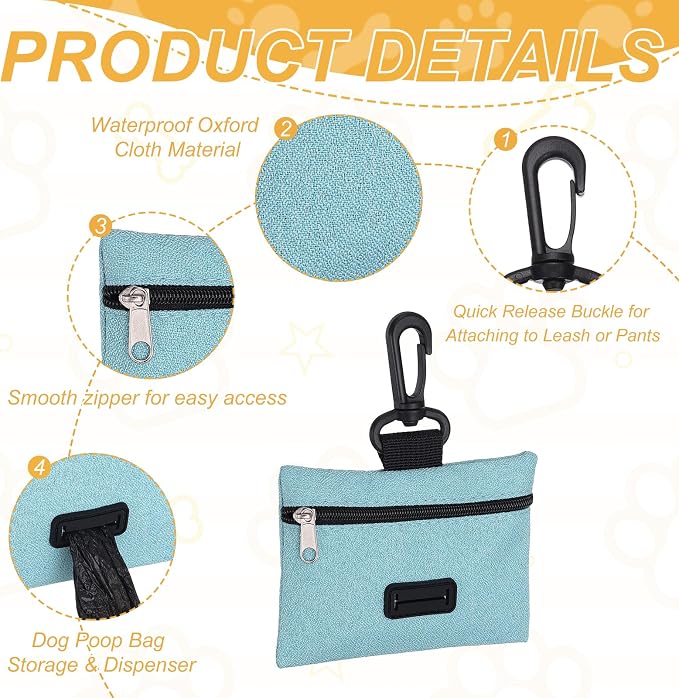 Dog Poop Bag Holder, Pet Waste Bag Dispenser Dog Treat Pouch with Clip Oxford Cloth Portable Reusable Easy Cleanup(2Pcs, Sky Blue), Intended for Outdoor/Travel/Walking