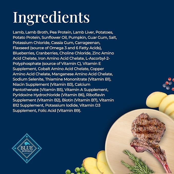 Blue Buffalo Basics Lamb Adult Grain-Free Wet Dog Food, 12.5 oz, 12 ct | Skin & Stomach Care, Real Lamb #1 Ingredient, Limited Ingredient Diet, Antioxidant-Rich LifeSource Bits, Skin & Coat Health
