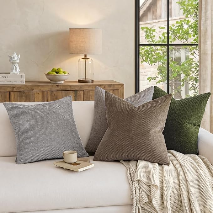 a moment Pack of 2 Decorative Chenille Throw Pillow Covers with Twill Cushion Covers for Sofa Living Room Couch Bed 18x18 Inch Grey