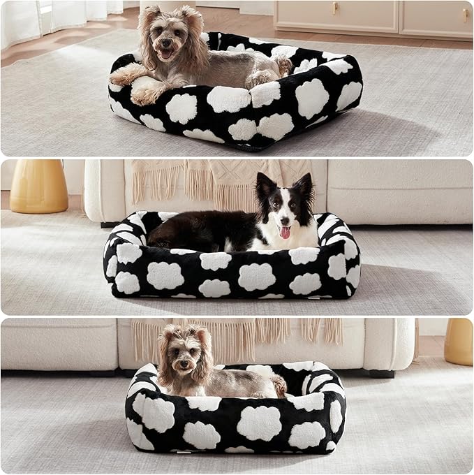 JOEJOY Medium Dog Bed Medium Size Dog, Rectangle Washable Orthopedic Pet Bed with Removable Zipper Cover, Cute Soft Calming Puppy Pet Bed with Jacquard Shaggy Plush & Non Skid Bottom