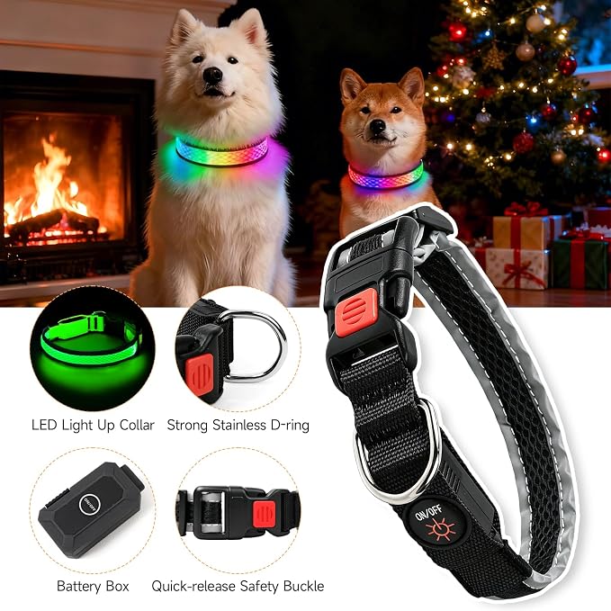 LED Dog Collar, Light Up Dog Collar,for Night Walking(Medium,Black)