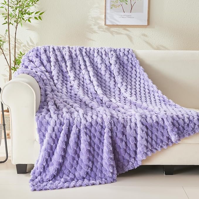 NEWCOSPLAY Fleece Clouds Cozy Twin Blanket for Couch, Lavender, 60"x80" | Premium Silky Flannel Blanket, Soft Lightweight Fluffy Throw Blanket for Bed Sofa Decor, Gift for All Season Use