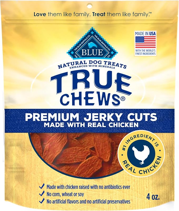 Blue Buffalo True Chews Premium Jerky Cuts Chicken Dog Treats, 4 oz | Real Chicken First, Made in the USA, No Artificial Preservatives, Corn, Wheat, or Soy