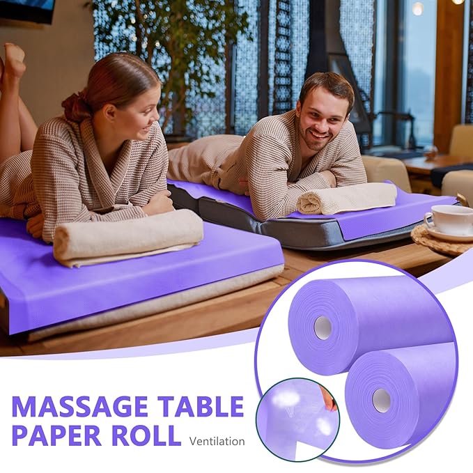Tudomro 2 Rolls Disposable Non Woven Bed Sheets 24 x 71 Inch Massage Table Paper Covers Non Woven Fabric Massage Sheets Waterproof Spa Breathable Bed Cover for Beauty Salon (Purple)