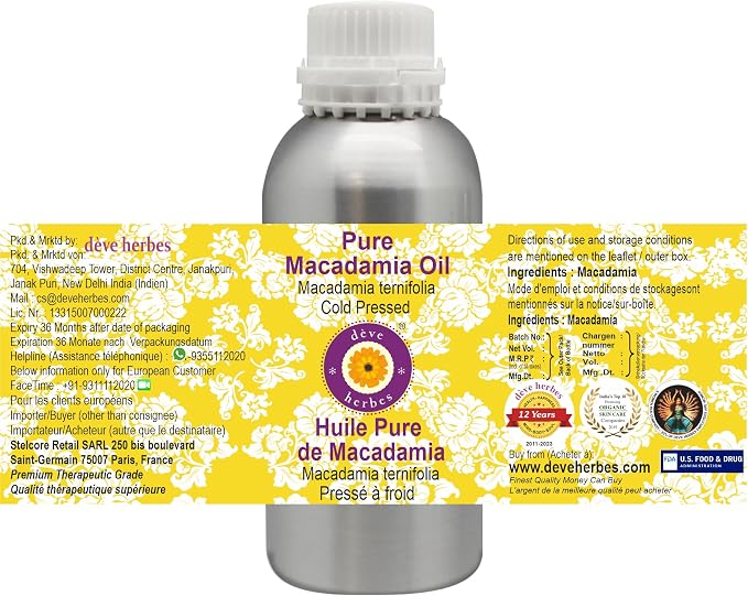 dève herbes Pure Macadamia Oil (Macadamia ternifolia) Cold Pressed 630ml (21 oz)