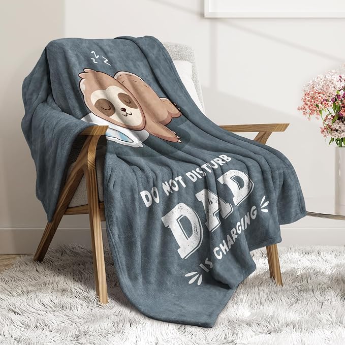 Funny Gift for Dad, Dads Birthday Gift from Daughter Son, Dad is Charging Sloth Blanket, Dads Gifts for Fathers Day Christmas, Soft Sloth Throws Blanket for Father 60" x 50"