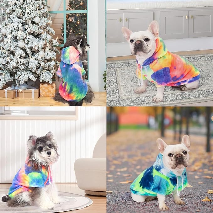 Dog Hoodie Tie Dye Dog Sweatshirt Chic Winter Clothes Ultra-Soft Warm Sweaters for Small Medium Dogs Fashion Pet Clothes for Dogs (Multicolor, M (Back: 12.99",Chest: 17.71", Neck: 14.96"))