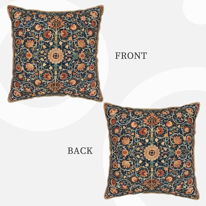 Floral Vintage Velvet Pillow Covers 16x16 In Orange Bohemian Tapestry Art Deco Throw Pillows for Couch Soft Durable Cushion Covers Pillowcase Antique Boho Flower Pillow Cases for Sofa Bed Living Room