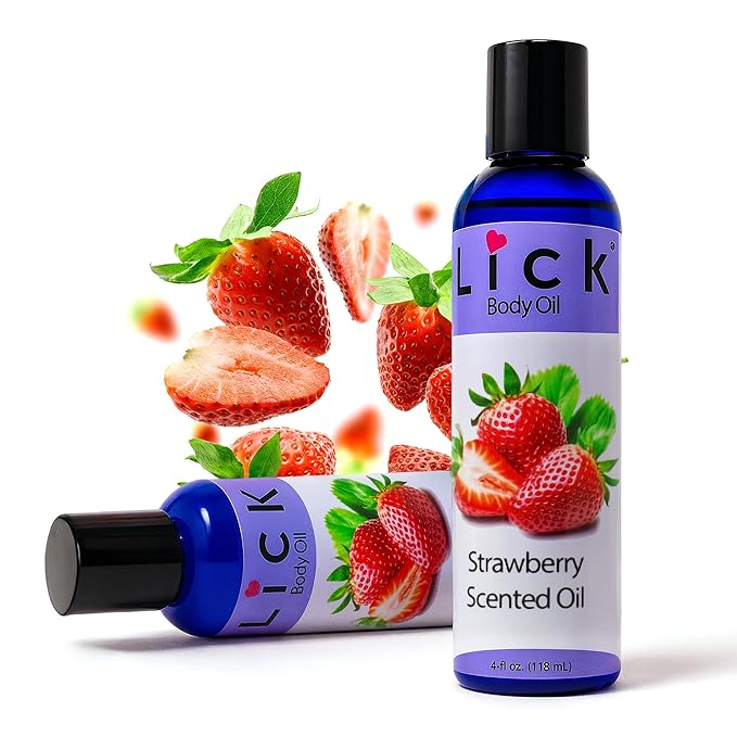 LICK Strawberry Fruit Scented Body Oil – Lightweight Daily Moisturizer with Almond Oil & Vitamin E – 4 oz
