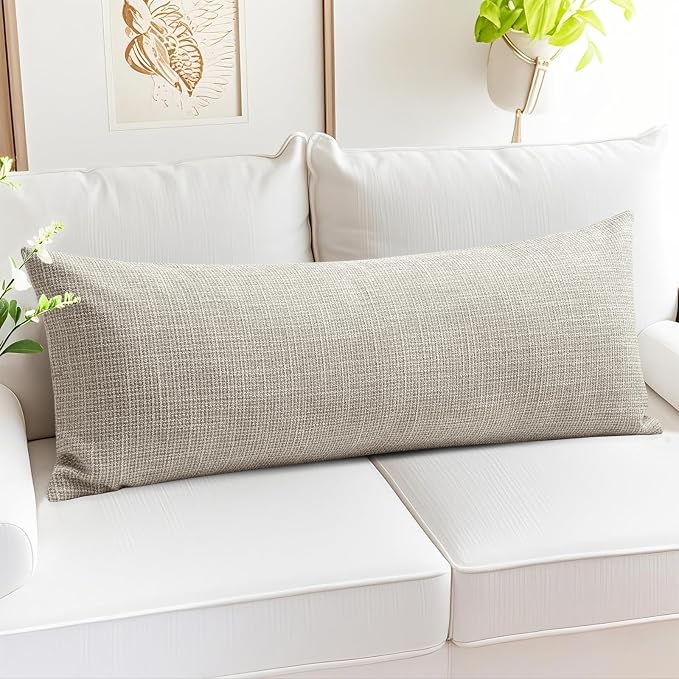 OTOSTAR Linen Throw Pillow Cover Set of 1 Decorative Long Lumbar Pillowcase Rectangle Cushion Cover 14x36 Inch for Home Decor Sofa Bedroom Car 35 x 90CM Khaki