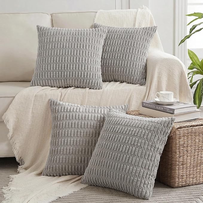 Fancy Homi 4 Packs Decorative Throw Pillow Covers for Living Room Couch Bed, Modern Farmhouse Boho Home Décor Accent Cushion Case, 26" x 26", Gray