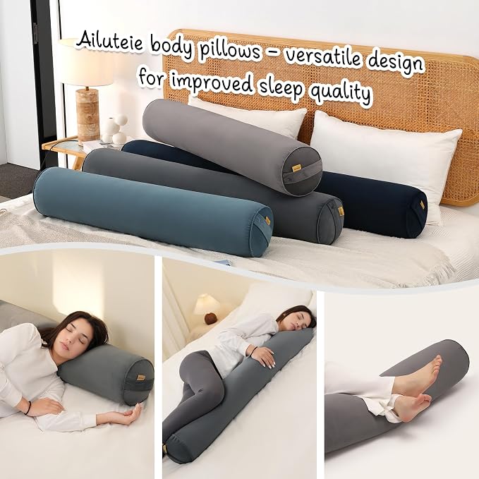 Body Pillow for Adults,Long Round Pillow,Big Cylindrical Pillow,Large Full Bolster Pillows for Side Sleepers (Charcoal Gray, 39.37"*7.87")