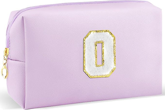 URSKYTOUS Gifts for Girls Initial Makeup Bag Personalized Cosmetic Bag with Zipper Cute Travel Toiletry Bag Waterproof PU Preppy Makeup Pouch Birthday Gift for Teen Girls Women(Purple O)