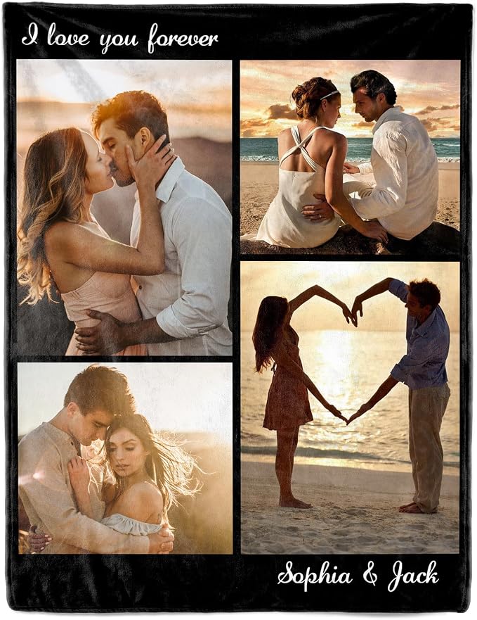SHIPS NEXT DAY Custom Blanket with Picture Text Personalized Throws Blanket with Photos Customize Blanket Customizable Blankets Customized Gifts for Mom Dad Couple Girlfriend Boyfriend Wife Husband