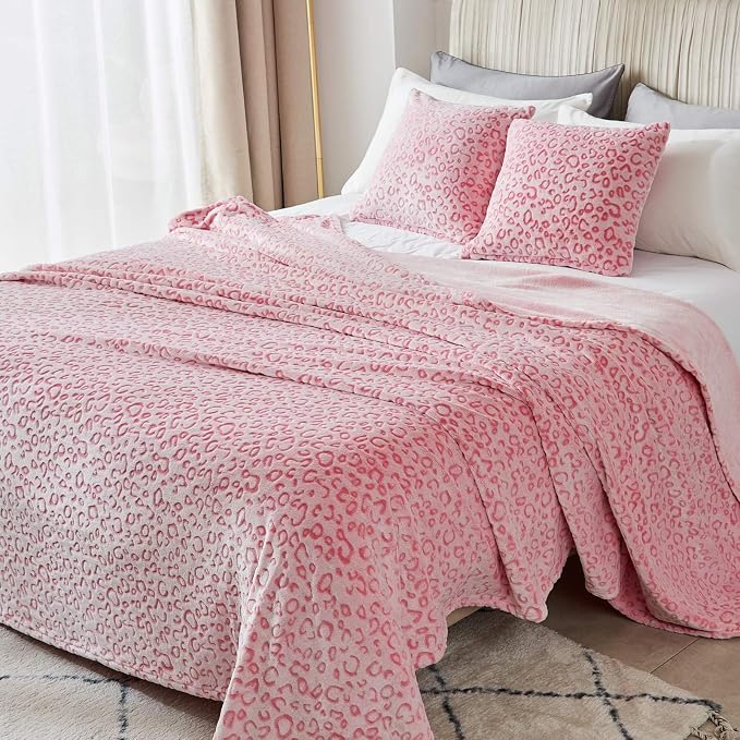 Flannel Fleece Leopard Print Throw Blanket Super Soft Lightweight Fluffy Throw for Couch, 40"X50",Pink