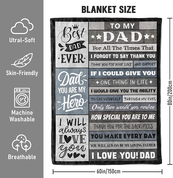 Birthday Gift for Dad from Daughter or Son - to My Dad Blanket 60"x80" | Soft and Cozy Keepsake Blanket Thoughtful Gift on Christmas Valentines Day Fathers Day Birthday