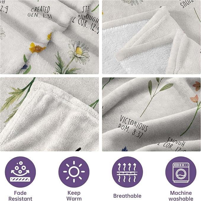 Christian Birthday Gifts for Women, Flowers Christian Blanket | Inspirational, Religious Gifts for Women, Sister, Friend, Daughter, Mom, Baptism Gift, Soft Throw Blankets 60" x 80"