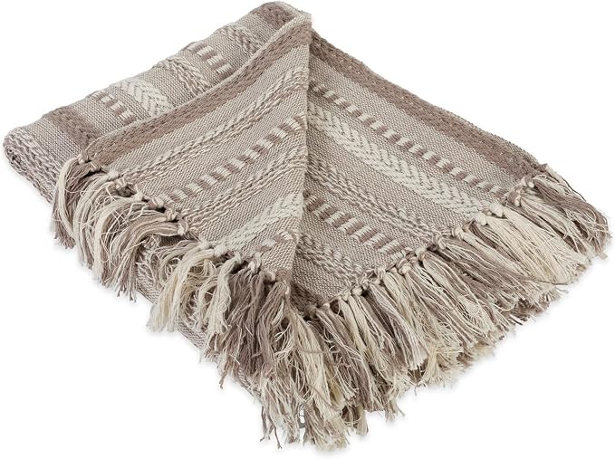 DII Braided Striped Decorative Throw Blanket, 50x60, Stone (Pack of 12)