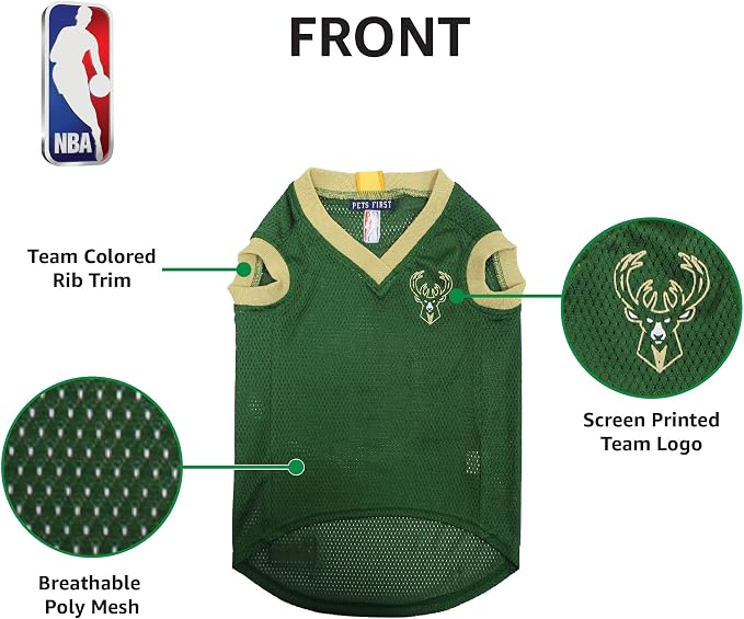 Pets First NBA MILWAUKEE BUCKS DOG Jersey, Small - Tank Top Basketball Pet Jersey