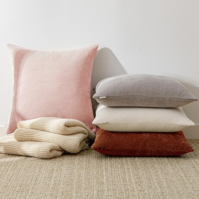 a moment Pack of 2 Decorative Chenille Throw Pillow Covers with Twill Cushion Covers for Sofa Living Room Couch Bed 20x20 Inch Light Pink