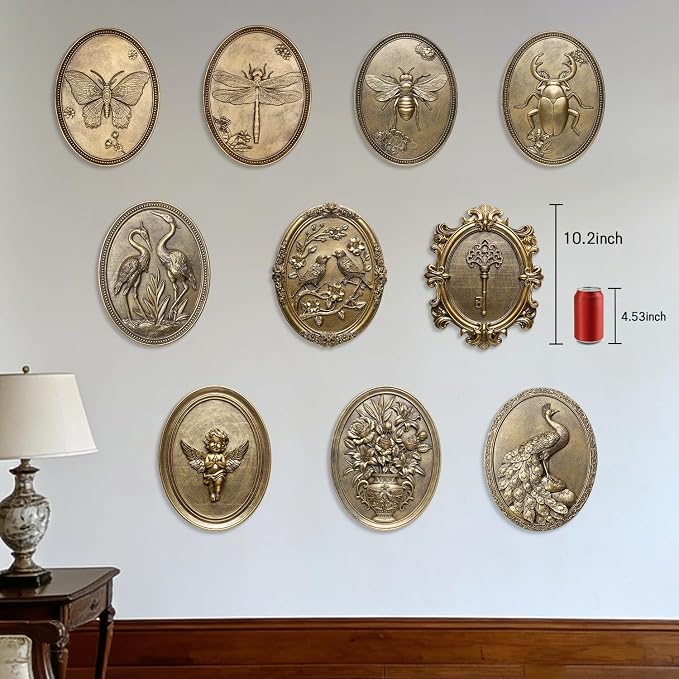Vintage Key Wall Sculpture, Antique Wall Decor,Retro Hallway Wall Art,Hanging Decoration with Embossed Key Design, Oval Aesthetic Room Decor, Vintage Decoration for Living Room Bedroom Gallery,Unique Gifts