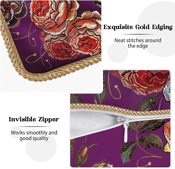 Tiger Flower Purple Velvet Pillow Covers 20x20 Inch Pink Floral Animal Throw Pillows for Couch Cushion Covers Pillowcase Farmhouse Modern Pillow Cases for Sofa Bed Living Room Bedroom