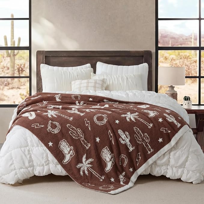 Snuggle Sac Ultra Soft Western Blanket Twin Size - Oversized Reversible Brown Cowgirl Bedding Blanket, Western Pattern Throw Blankets for Bed, Sofa, Couch, 60x80 inches