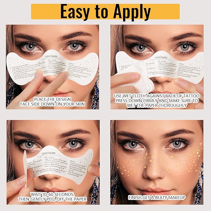 24PCS Glitter Tattoo Kit,Glitter Freckles Face Tattoo,Sparkle Speckles Patches Waterproof Temporary Tattoo,Cute Star Metallic Glitter Temporary Tattoo,For Women Girls Festival Party Face Decor