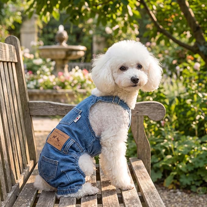 Dog Denim Overalls Pet Jeans Jumpsuit Four Legs Clothes Outfits,L | Adjustable Strap Pet Clothes with Pockets;Soft Washed Jean Outfit for Small Medium Dogs Cats;Halloween Party Dog Costume