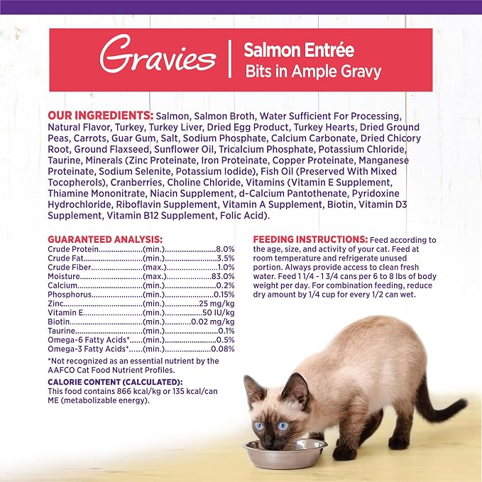 Wellness Complete Health Gravies Adult Canned Wet Cat Food, Natural, Protein Rich, Grain Free, Salmon Entrée Recipe, 5.5 oz, Pack of 12 Cans