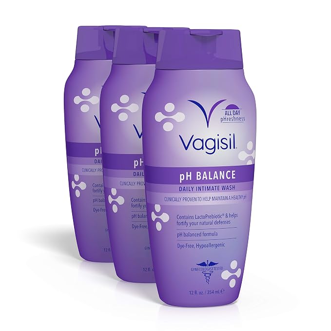 Vagisil Feminine Wash for Intimate Area Hygiene, pH Balance, Gynecologist Tested, Hypoallergenic, 12 oz, (Pack of 3) & Odor Block Daily Freshening Wipes for Feminine Hygiene in Resealable Pouch