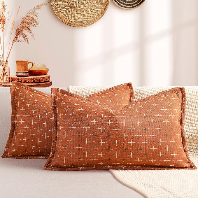 12x20 Pillow Covers Set of 2 Soft Polyester Textured Pillow Covers with Stylish Flange Edge Cozy Farmhouse Throw Pillows for Couch Bed Sofa Living Room