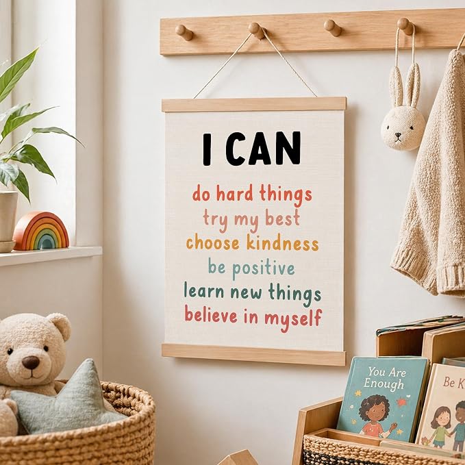 Koesus Inspirational Classroom Wall Art Poster Hanger Frame 12x16 Inch Set of 3, Positive Affirmations for Kids, Motivational Canvas Pictures Prints Framed Wall Decor for Classroom Kids Room Playroom