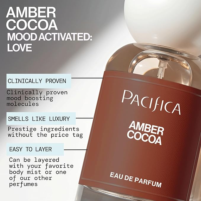 Pacifica Amber Cocoa Eau de Parfum – Warm Spiced Gourmand Perfume for Women with Cinnamon, Coffee, Vanilla & Sandalwood, Long Lasting, Vegan, Cruelty-Free, Paraben-Free, 1 fl oz