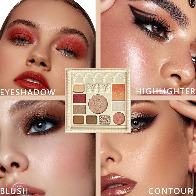 K'APEINE 10Colors Eyeshadow Palette, Matte&Glitter Eyeshadow Blush Highlighter All In One Makeup Palette High Pigmented Eyeshadow Naturing-Looking Multifunctional Eye Shadow Kit Long-Lasting for Women