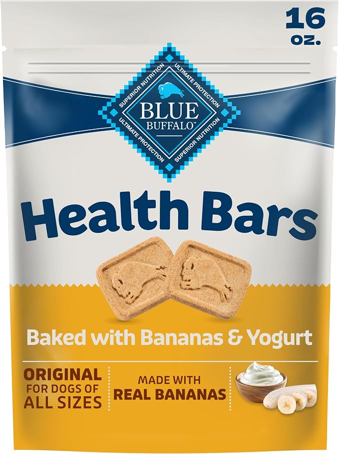 Blue Buffalo Health Bars Bananas & Yogurt Dog Biscuits, 16 oz | Oven-Baked, Crunchy Texture, For All Breed Sizes, No Corn, Wheat, or Soy
