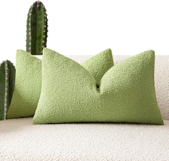 Foindtower Pack of 2 Textured Boucle Throw Pillow Covers Accent Solid Decorative Lumbar Pillow Cases Cozy Couch Cushion Case for Chair Sofa Bedroom Living Room Home Decor 12x20 Inch Lime Green