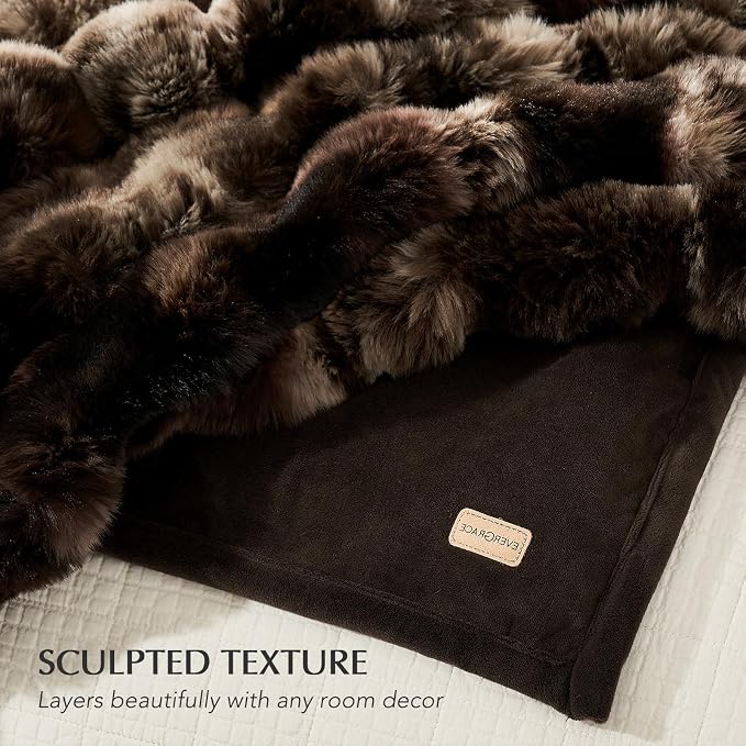 Faux Rabbit Fur Bubble Throw Blanket, 60"x80", Mocha Brown | Ultra Soft, Luxury Faux Rabbit Fur Throw, Thick Warm Bubble Blanket, Cozy Fluffy Reversible, for Bed, Couch, Chair, Sofa