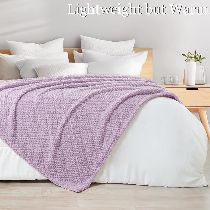 Whale Flotilla Soft Fleece Queen Size Blanket for Bed, Lilac | Jacquard Waffle Blankets for Home Decor, Lightweight and Cozy, All Season Suitable, 90x90 Inch