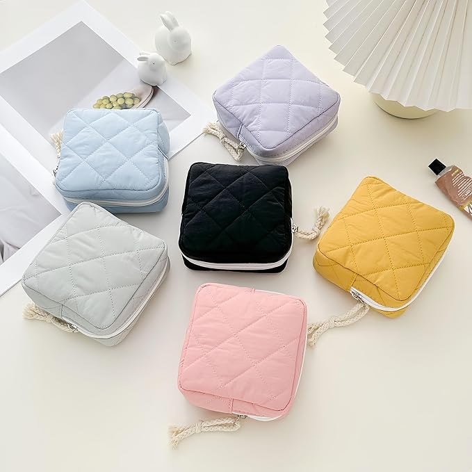 Small Makeup Bag | Discreet Period Bag Pad Pouch for Purse| Sanitary Napkin Storage & Tampon Holder for Travel (Quilted light purple)