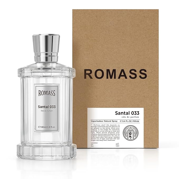 ROMASS Santal 033 Unisex EDP Parfum Spray 100ML Aromatic Woody Fragrance with Cardamom Violet Cedarwood Sandalwood Vetiver Musk Leather Violet