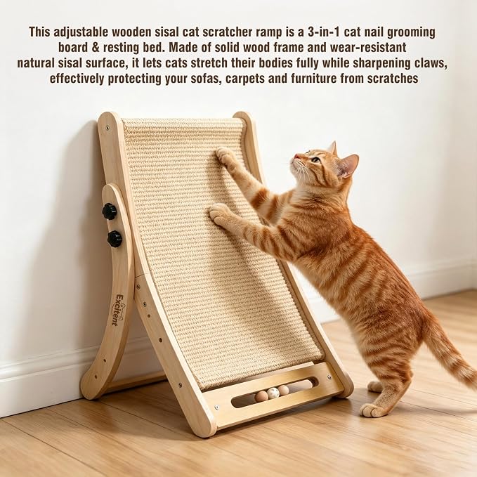 Large Sisal Cat Scratcher Bed, Sisal Cat Scratcher for Indoor Cats | Adjustable Cat Scratcher, dense sisal surface, built-in ball toy, draw cats to scratch, guard home furniture well
