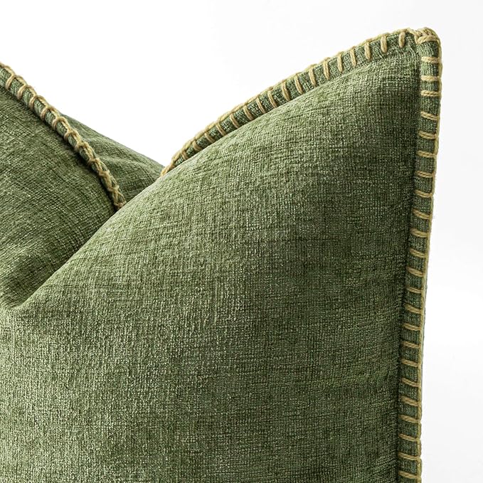 MIULEE Decorative Lumbar Throw Pillow Covers 12x20 Inch Sage Green 2 Pack | Farmhouse Pillow Covers with Stitched Edge, Soft Chenille Cushion Cases, for Couch Sofa Bed Living Room Home Decor
