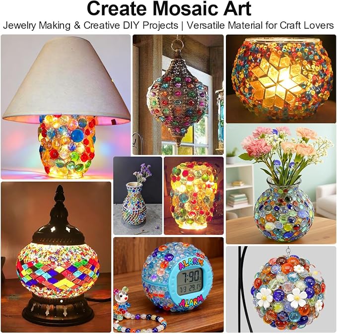Decorative Glass Pebbles Flat Bottom Beads for Vase, Aquarium & Fish Tank | Mixed Color Glass Stones Vase Filler for Planter, Crafts, Home Art Decor (Mixed, 1 Pound)