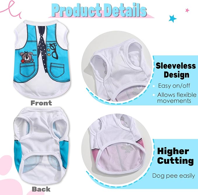 4 Pack Breathable Mesh Dog Shirts: Summer Boy Dog Clothes for Small Dogs, Cooling Puppy Clothes Male with Cute Patterns, Pet T-Shirts (Blue Set, Size S)