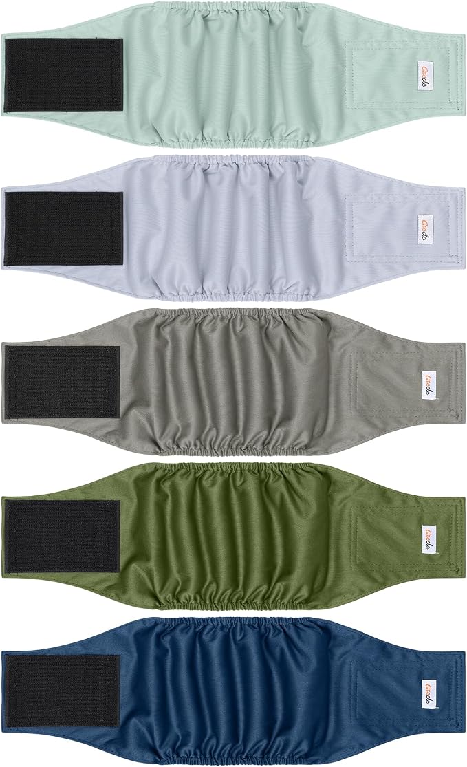 5 Pack Dog Diapers Male Reusable, Premium Belly Bands for Male Dogs, High Absorbing Dog Pee Wraps for Doggie in Incontinence or Excitable Urination and Training Green L